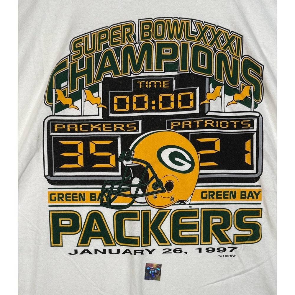 Vintage Green Bay Packers Super Bowl XXXI Champions Logo 7 Sport‎ Shirt XXL FLAW